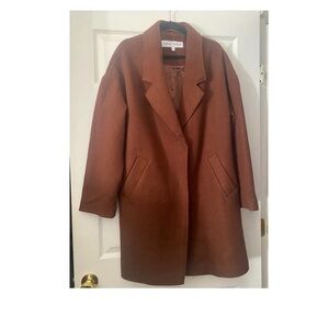 Nine West Brown Winter Coat with Oversized Fit, Wide Lapels, snaps closed
